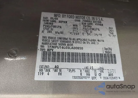 2003 Ford Expedition Xlt from USA, damaged, VIN 1FMPU16L03LA00850